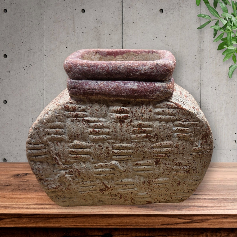 Crosshatch Pottery Vessel with Square